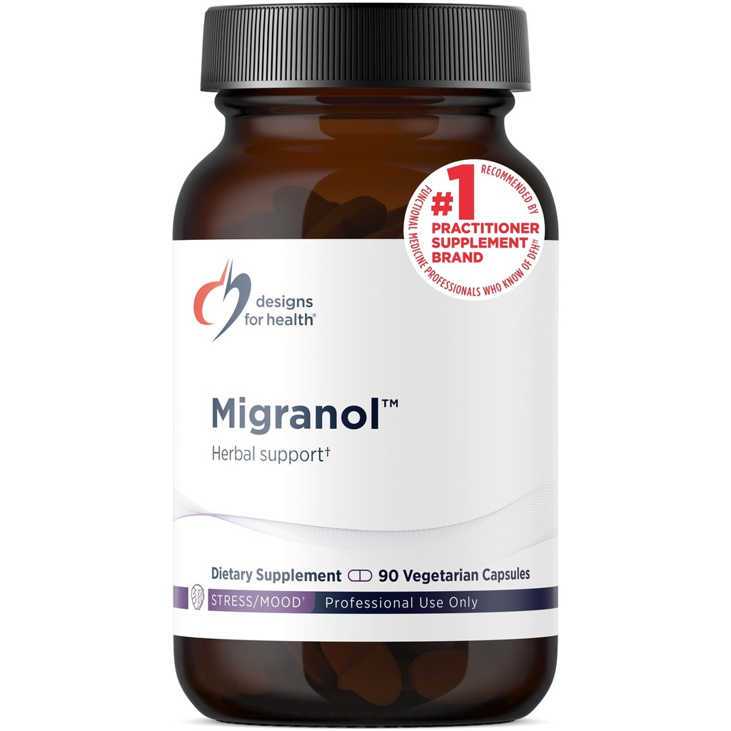 Designy pro zdraví Migranol - Nepatrný dodatek s Malate hořčík, Kurkumin (Kurkumin) Extrakt, Rosemary + B2 Riboflavin - Non- GMO + gluten zdarma (90 Kapsle)