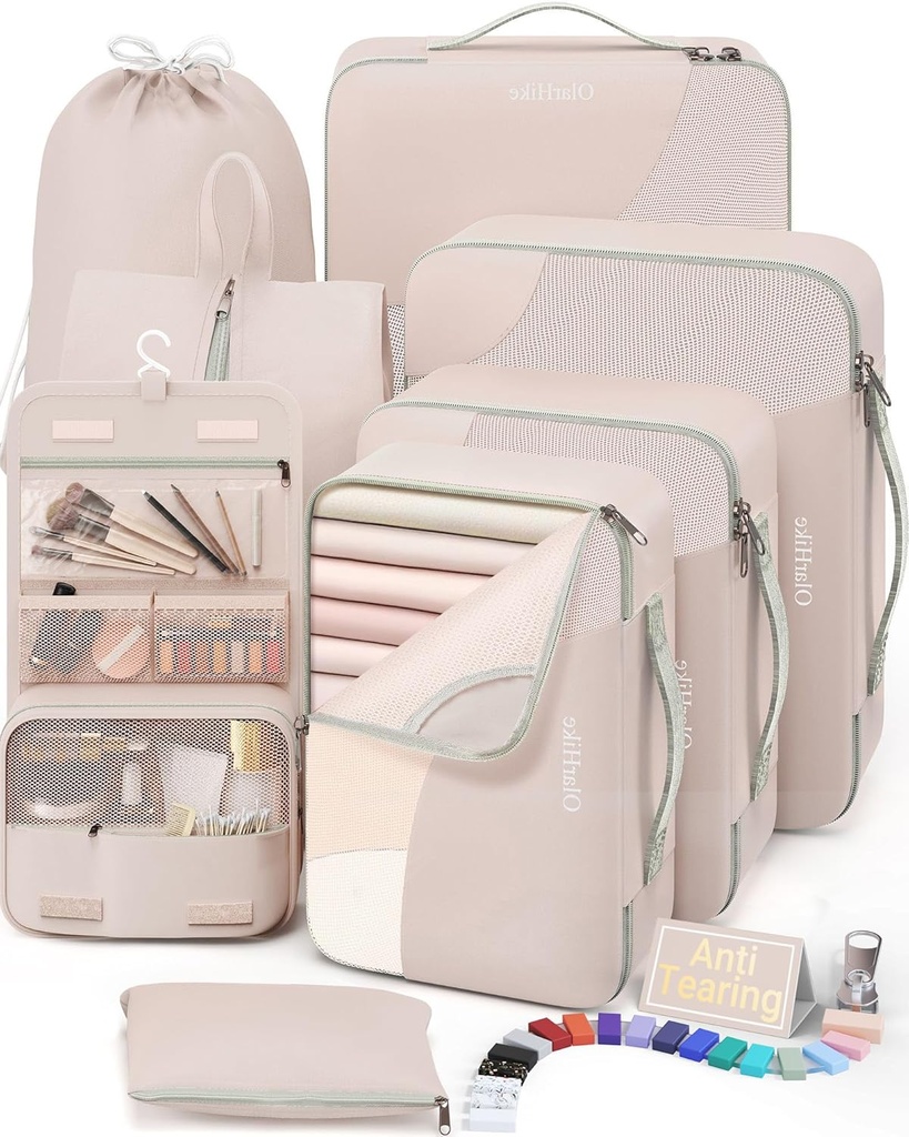 10 Set / 8 Set Balení Kuby pro cestování, Dárky pro ženy maminka, Anti- Tearing Suitcase Organizátor pro zavazadla s boty a zavěšení toaletní tašky, OlarHike Dovolená Essentials & příslušenství pro výletní loď, krém