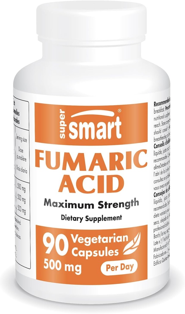 Supersmart - Fumaric Acid 500 mg / den (Maximální síla) - Přírodní doplněk CUP124; Non- GMO & gluten zdarma - 90 Vegetariánské kapsle