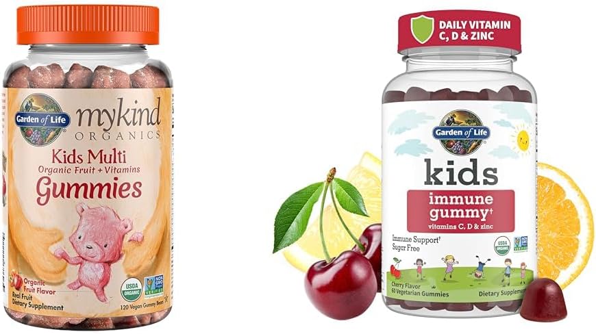 Zahrada života Organika Děti Gummy Vitamíny - Ovoce - Certified Organic, Non- GMO & Vegan & Kids Imunitary Support Gummies with Vitamin C, D as D3 & Zinek
