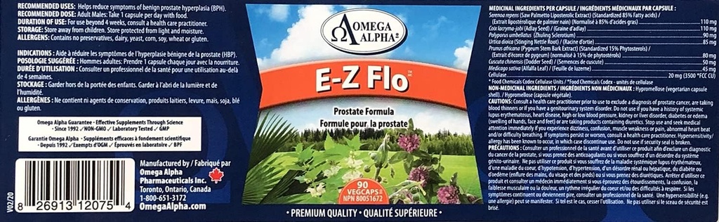 Omega Alpha E- Z Flo ™ (Saw Palmetto Seeds Extract) - Prostate Installa- 90Veg Kapsle