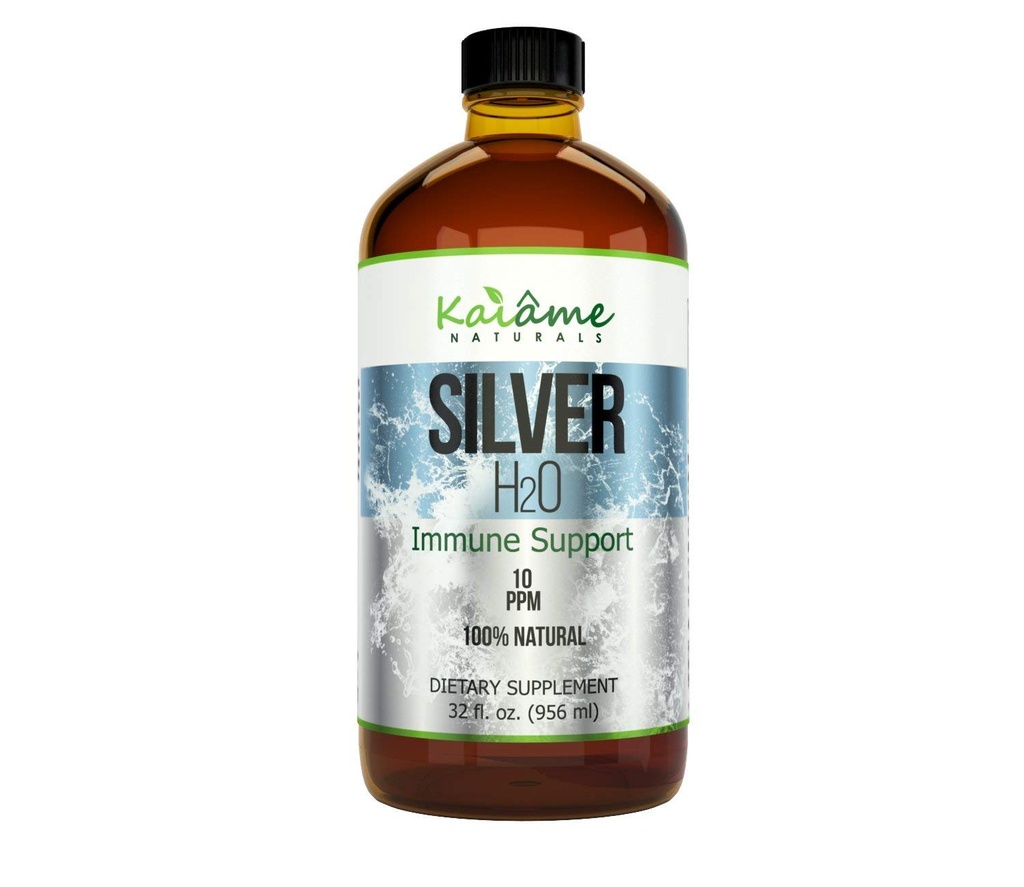Kaiame Naturals Koloidní stříbro, Ionic Silver Solution, 10 PPM, Velké 32 oz skleněná láhev, přírodní imunitní podpůrný dodatek, bezpečné pro dospělé, děti, a domácí zvířata