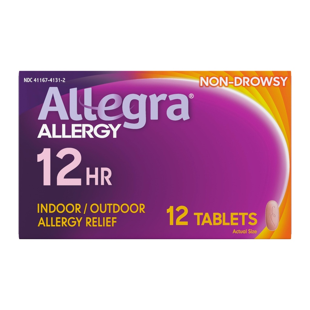 Allegra Adult 12- Hour Alleries Relief Tablets, Non- Drowsy Indoor and Outdoor Allerics Medicine, 60 mg Fexofenadine HCI Antihistaminium Pill, 12- Počet