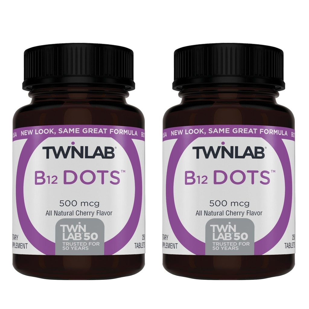 Twinlab B-12 Dots - Podpora výroby energie doplňky s vitaminem B12-500 mcg, 250 tablet (2 balení)