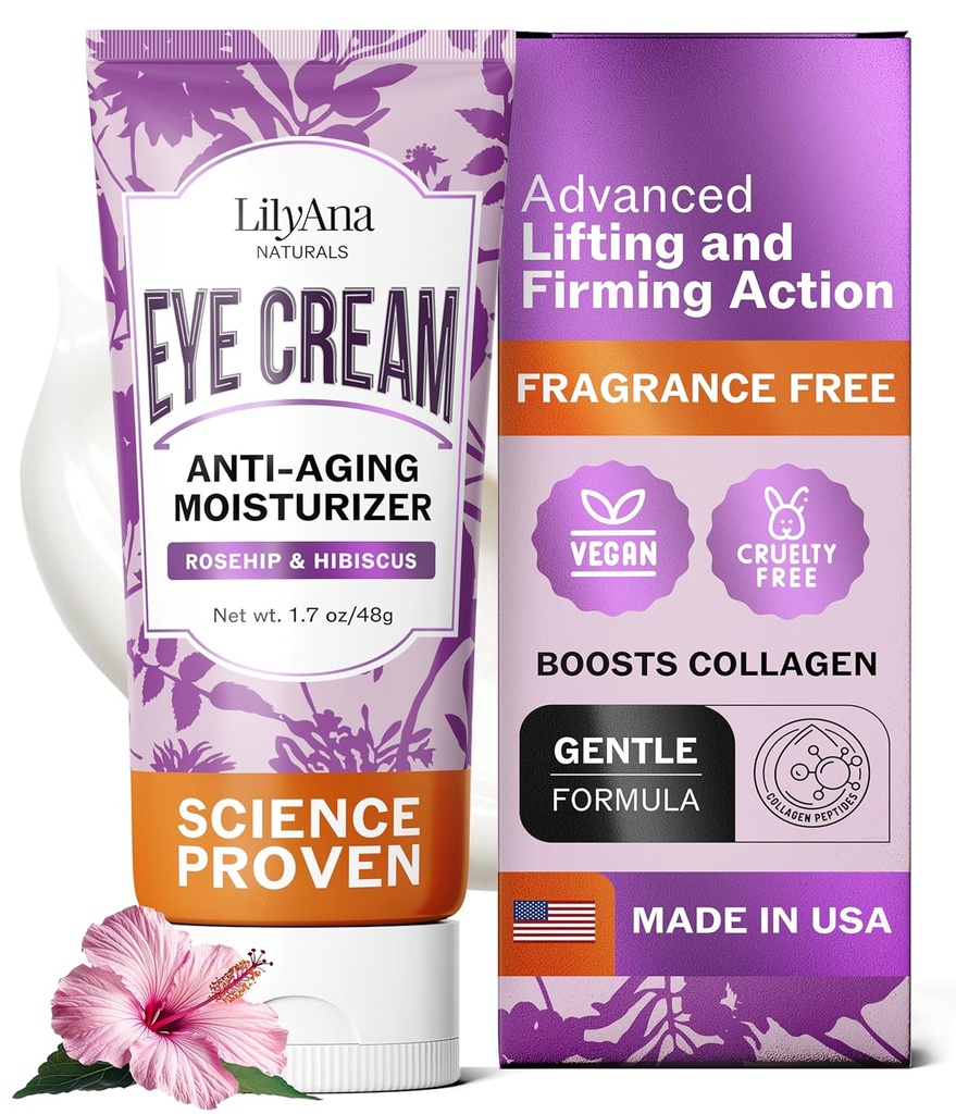 LilyAna Naturals Eye Cream for Dark Circles and Puffness, Under Eye Cream for Wrinkles and Bags, Anti Aging - pomáhá zlepšit suchost; pro citlivou pleť - 1.7 oz - Made in USA