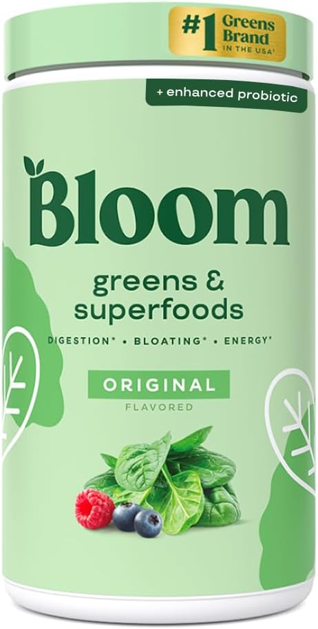 Bloom Nutrition Superfood Green Powder, Digestive Enzymy s Probiotika a Prebiotika, Gut Health, Bloating Relief for Women, Chlorella, Green Juice Mix with Beet Root Powder, 60 SVG, Original