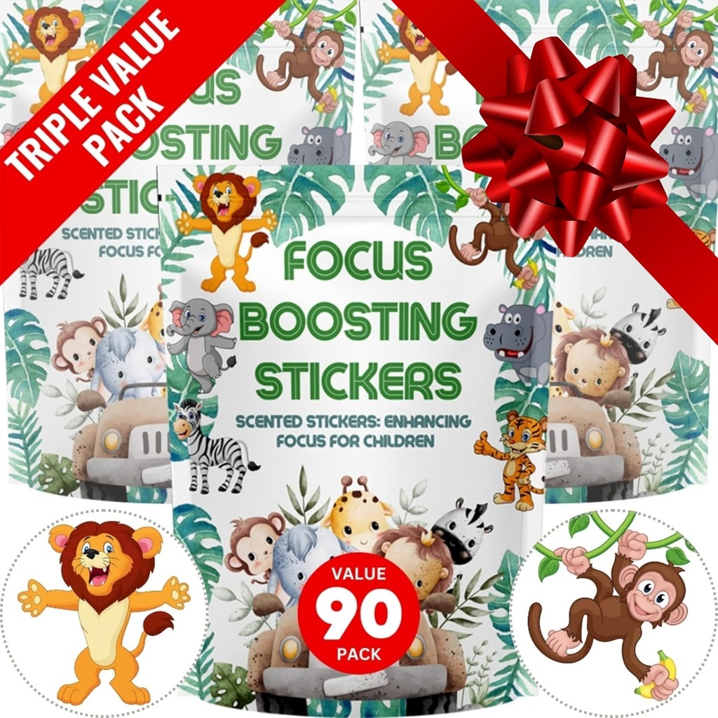 Focus Boosting Stickers (90 Pack) - Zdravý mozek podporuje pozornost, papír, Bubble Design, Drogy zdarma, oblečení, Unisex