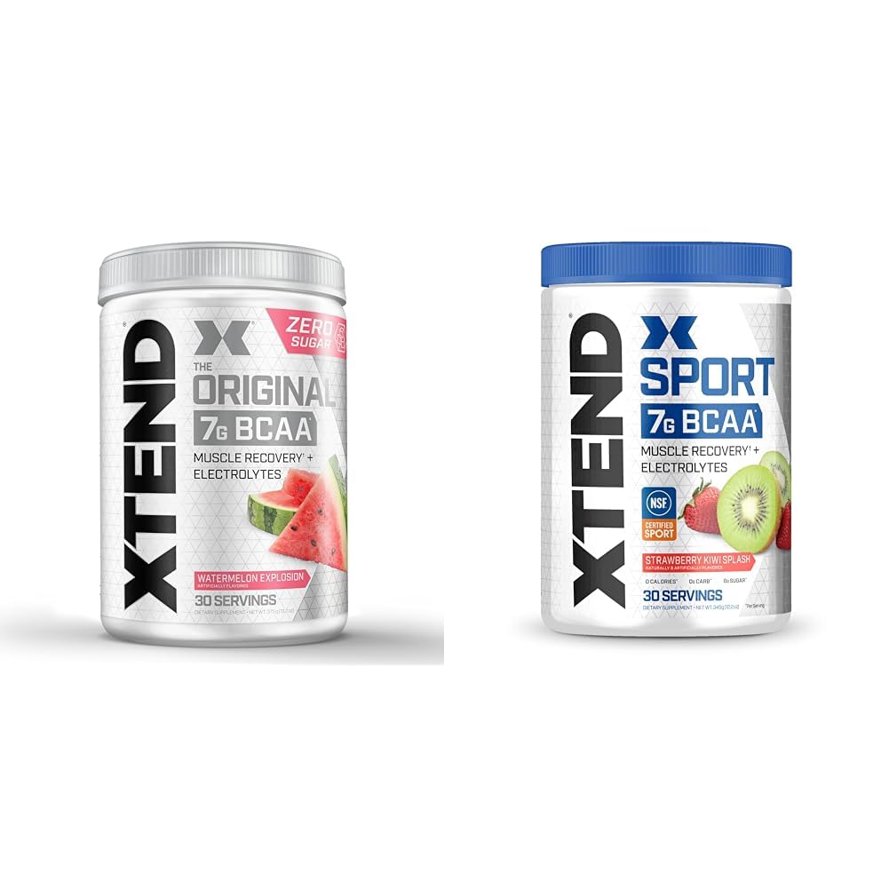 XTEND Original BCAA Powder Watermeloun Explosion & Sport BCAA Powder Strawberry Kiwi Splash - Electrolyte Powder for Recovery & Hydration with Amino Acids - 30 Servings