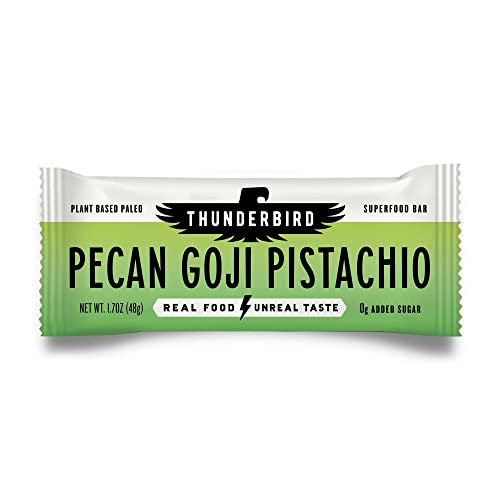 Thunderbird Bars Energy Snack, gluten- Free with Protein, Zdravé skutečné jídlo, Vegan Paleo Non-GMO, No Add Sugar, Pecan Goji Pistachio Flavor (12 hrabě, 1.7 oz. Bary)