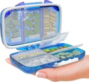 Travel Pill Organizátor - Moisture Proof Přenosný Vitamin Holder s 7 Compartments, Kompaktní doplněk pouzdro pro Purse Essential Medicine Kit fot Traveling Pocket Pharmacy s etiketami, modrá