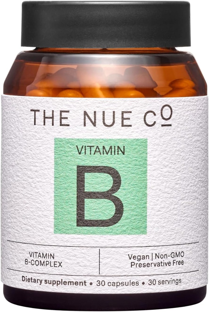 Nue Co. Vitamin B dodatek, Podporuje energii, podporuje zdravou pleť a vlasy, Vegan, gluten zdarma, 30 Kapsle