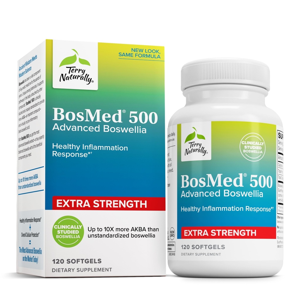 Terry Přirozeně BosMed 500 Extra Strength - Boswellia Serrata Extract Supplement - Dodatek pro zdravou podporu plic - Bylinný dodatek Formule s vysokými úrovněmi AKBA - 120 Softgels