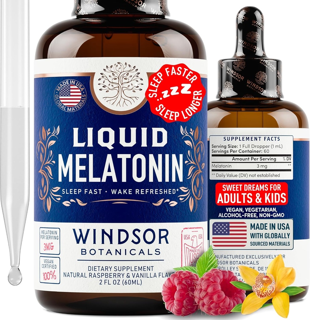 Tekutý melatonin pro dospělé a děti 6 let nahoru - 3 mg melatonin Kapky Extra síla tekutá spánková pomoc - Rychlé Absorbtion, Malina Vanilla Flavor Melatonina - 2oz, 2- Month Supply, Made in USA