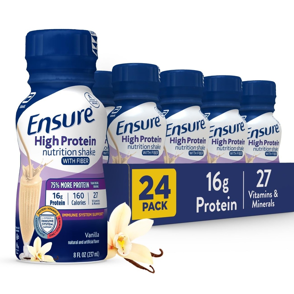 Zajistit vysoké bílkoviny Vanilla Nutrition Shake s fiber, připraven k pití, 16g protein a 27 Vitamíny a minerály, 8 fl oz, 24 Pack