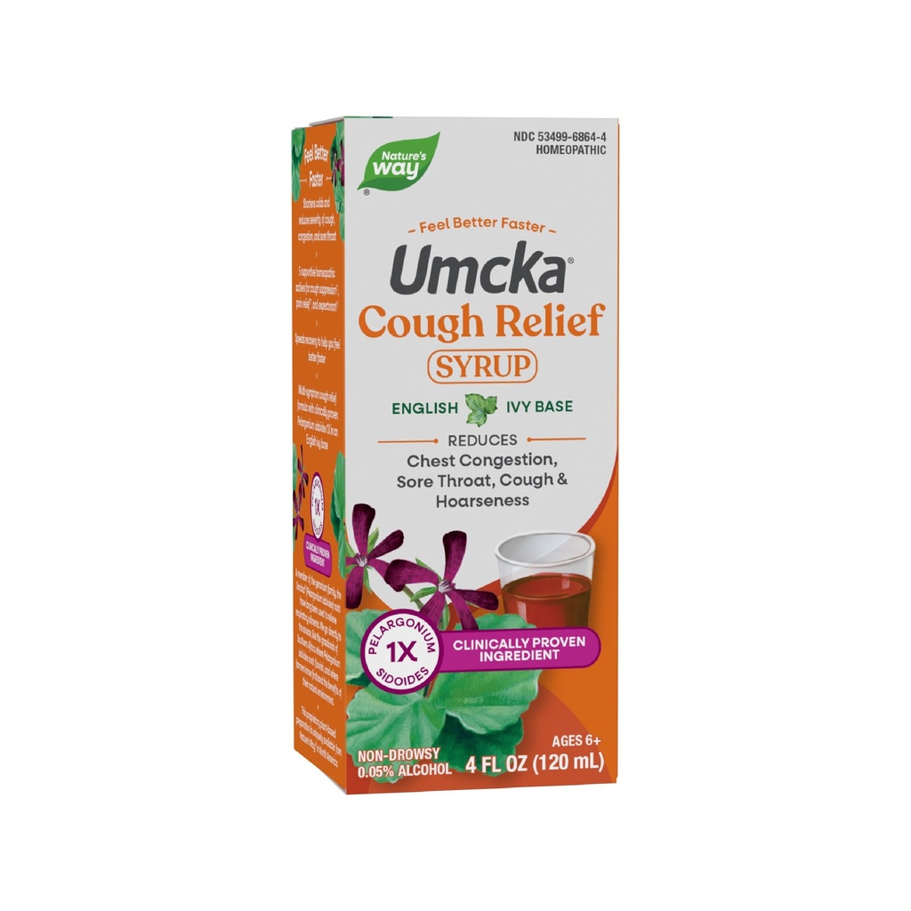 Nature 's Way Cough Relief Syrup, Umcka, Truhla Congestion, Sore Throat, Cough, Harsenness, Fenylefrin Free, Homeopatické, Non- Drowsy, 4 Fl Oz
