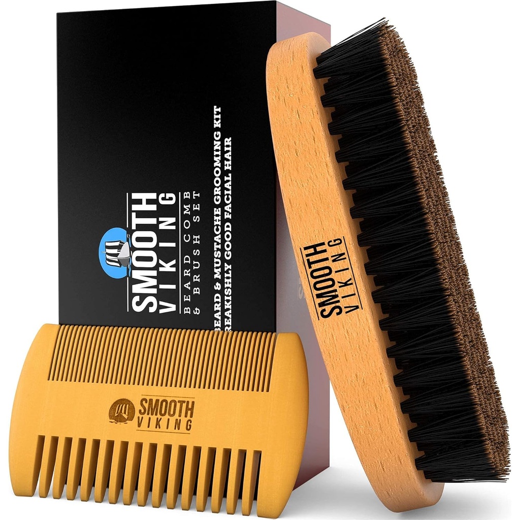 Beard Brush and Comb - Natural Boar Bristle Beard Brush & Beard Comb pro muže - Dárková sada péče o vlasy pro muže - Styling, Grooming & Shaping Tools