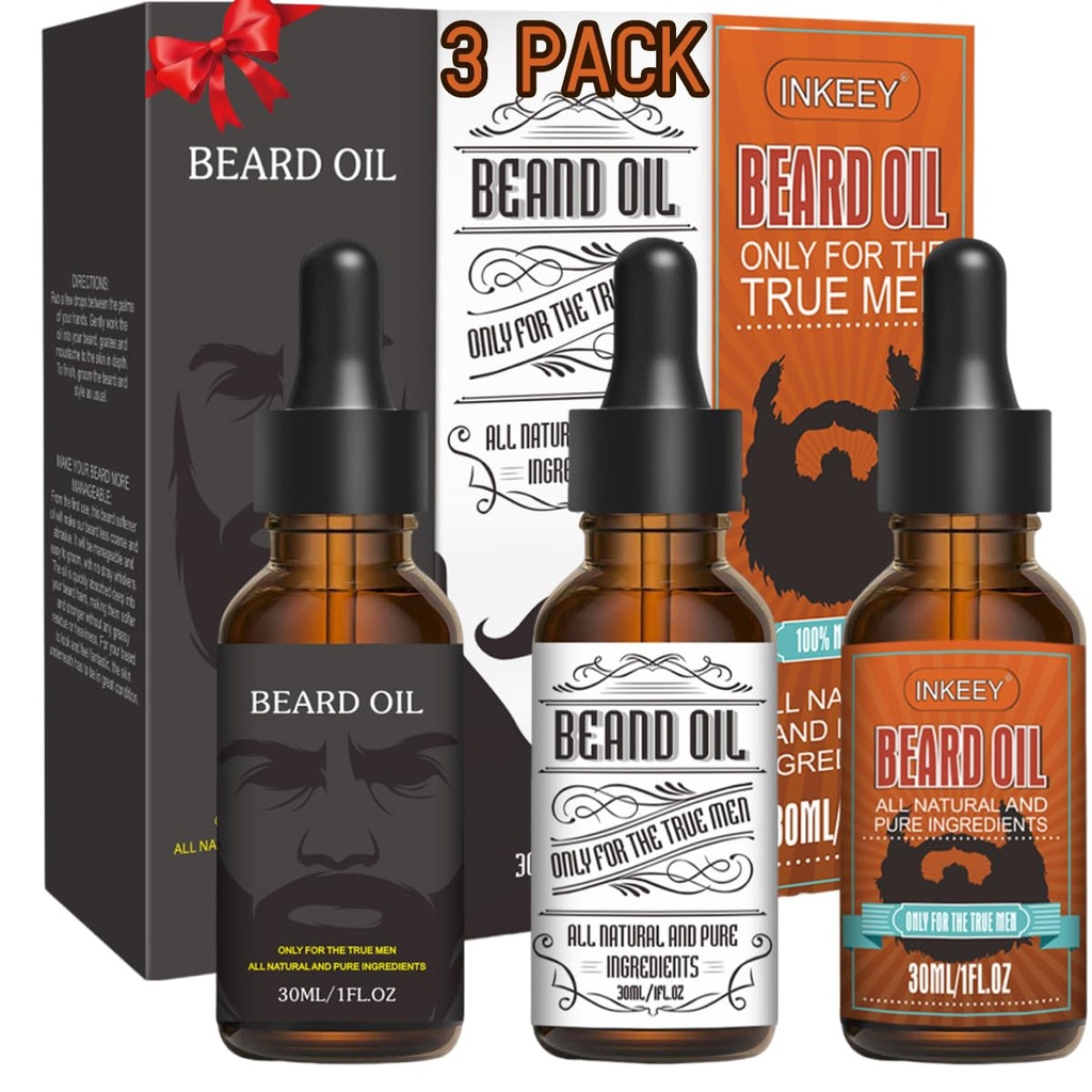 3 Pack Beard Oil pro muže, Klimatizace a hydratační pro lepší růst vousů - Dárková sada (Fengyin zelený čaj / Glamour hnutí / Azure)
