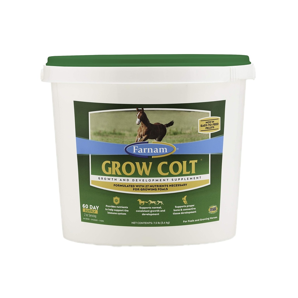 Farnam Grow Colt Dodatek pro růst a vývoj, Podporuje normální, konzistentní růst v prvních letech života hříbě, 7,5 liber., 60 Den Dodávka