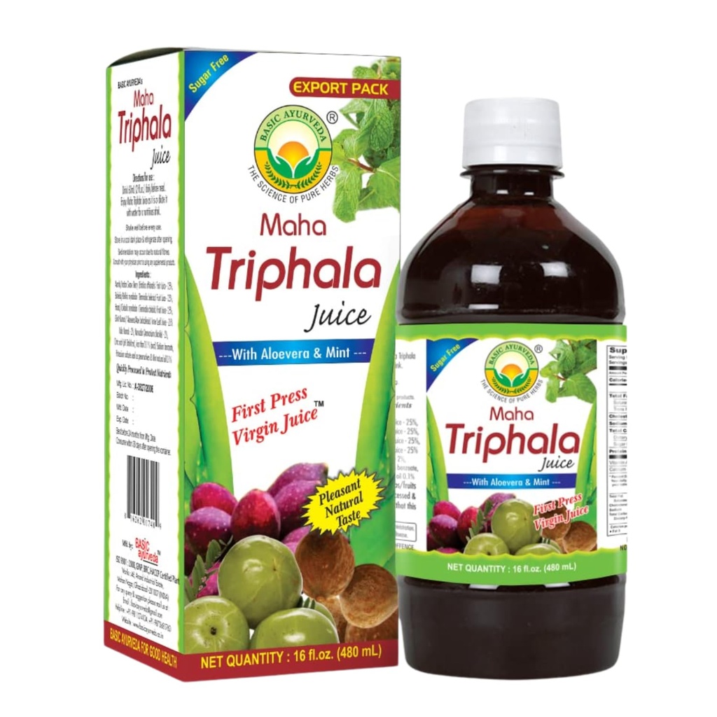 Základní Ayurveda Maha Triphala Juice s Aloe Vera & Mint - 16 Fl Oz (480ml) 124; Natural Bylinný nápoj 124; First Press Virgin Juice CLANE124; No Add Sugar CLANE124; Great for Daily Use & Cleansing