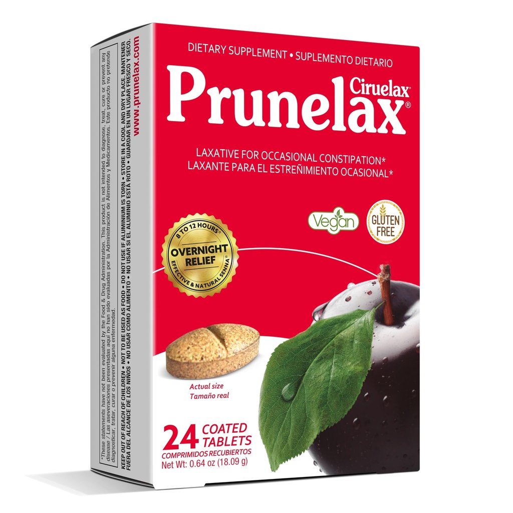 Prunelax Ciruelax Pravidelná síla Laxativní tablety - noční Relief pro příležitostné zácpy, Senna Extract, Vegan & gluten- Free, Fast- Acting Gentle Relief - 24ct