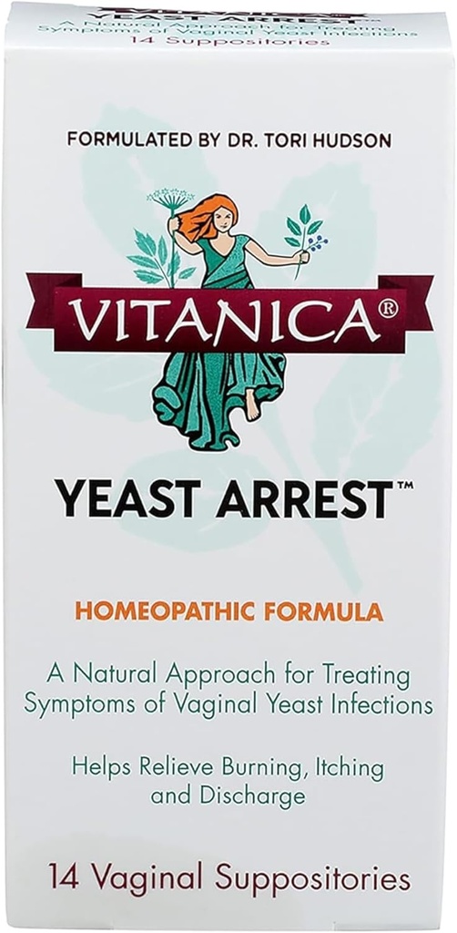 Vitanica Yeast Zatčení, Homeopatické Vaginální Suppositories, pro Yeast Infekční příznaky, Relieves Burning, Itching & Vypustit, s kyselina boritá, Tea Tree Oil & Probiotika, Vegan (Yeast Zatčení, 14)