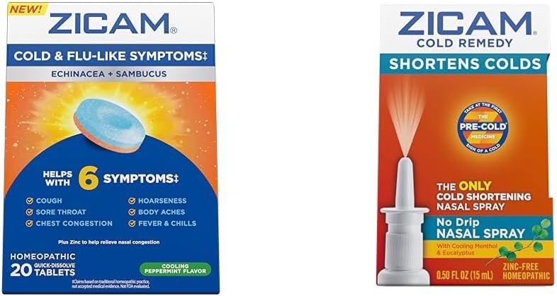 Zicam Cold & Flu Symptomy 20 Tablet a No- Drip Nasal Spray Studené Remedy 0.5 Ounce