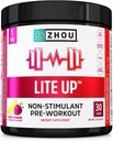 Zhou Lite Up - Non Stim Powder, Nitric Oxide Stim Volný dodatek pro muže a ženy, Kofein Free Boost, Clean Formule - Berry Lemonade Flavor, 7.5 oz Jar (30 Scoops)
