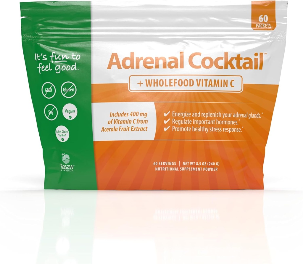 Jigsaw Health Adrenal Cocktail + Wholefood Vitamin C CZ124; s kalium-bikarbonát, mořská sůl, a Acerola Cherry Extract CZ124; 60 Servings (Packets)