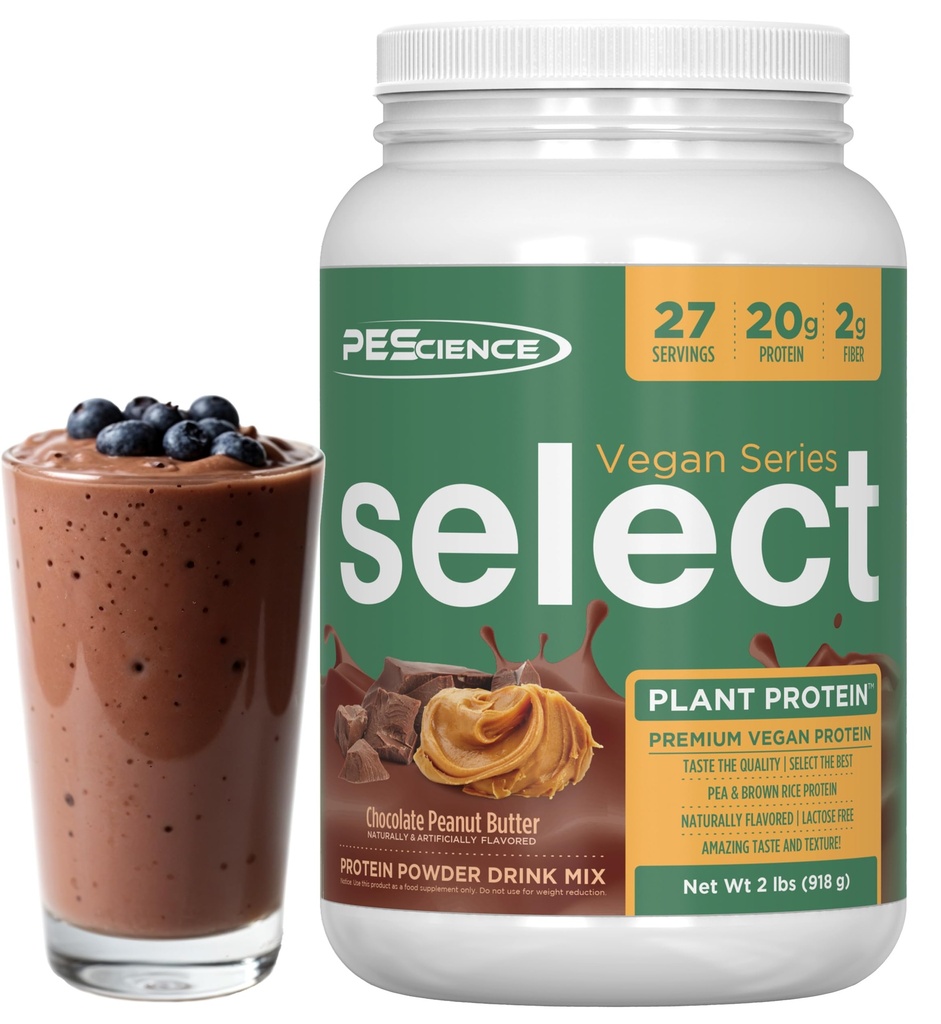 Pescience Vyberte Vegan Protein Powder, Plant Based Protein Powder, Amazing Taste, hladká textura, Pea a hnědá rýžová směs, mléčné výrobky zdarma, laktóza zdarma, gluten zdarma - čokoládové arašídové máslo, 27 Služení