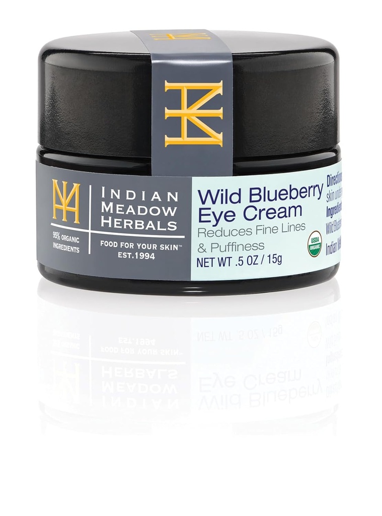 Indian Meadow Herbals Wild Blueberry Eye Cream (.5oz) - Under Eye Cream for Puffy Eyes & Fine Lines - Anti- Aging Eye Care w / Organic Herbs, Oils
