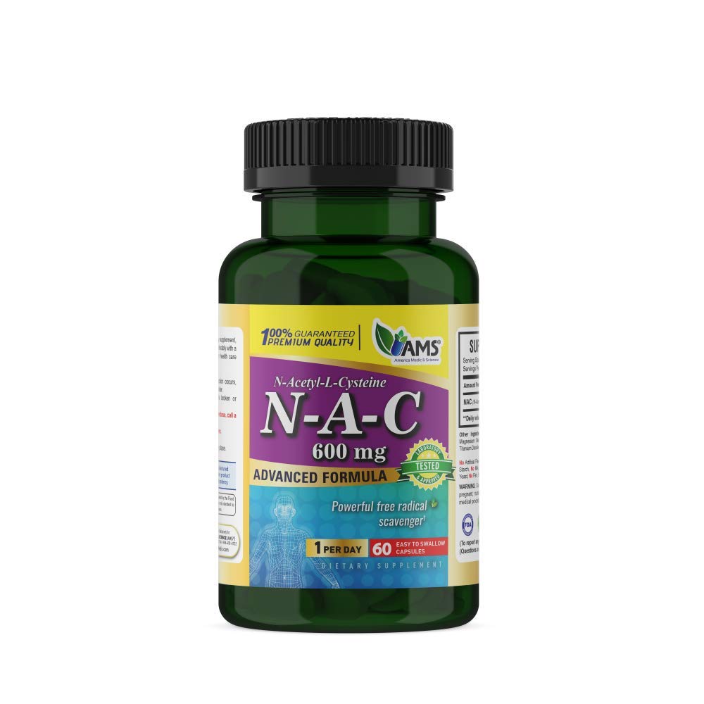 America Medic & Science NAC 600mg - NAC dodatek pro Lung Health & Imunitní podporu, Podpora jater a antioxidanty - N- Acetyl- Cystein - 60 Kapsle (Balení po 1)
