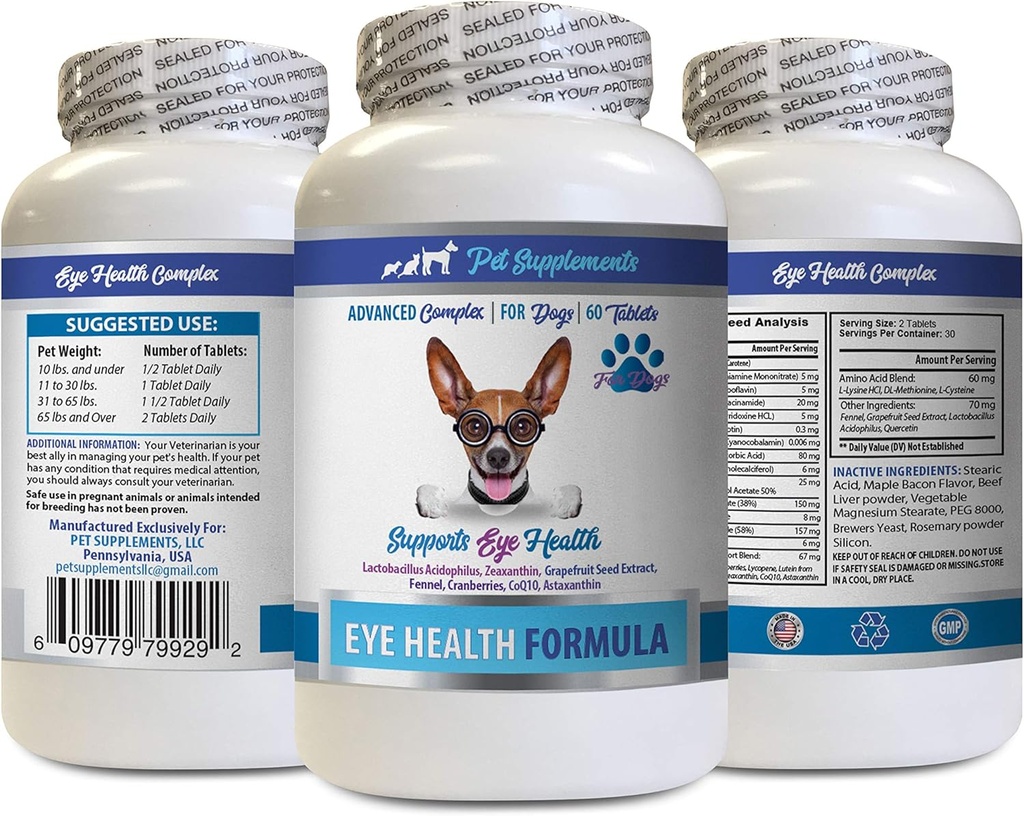 Psi Eye Vitamíny - Psi Eye Health Formule - Advanced Eye Support Complex - VETS Doporučeno - Pes Lutein - 1 lahvička (60 tablet)