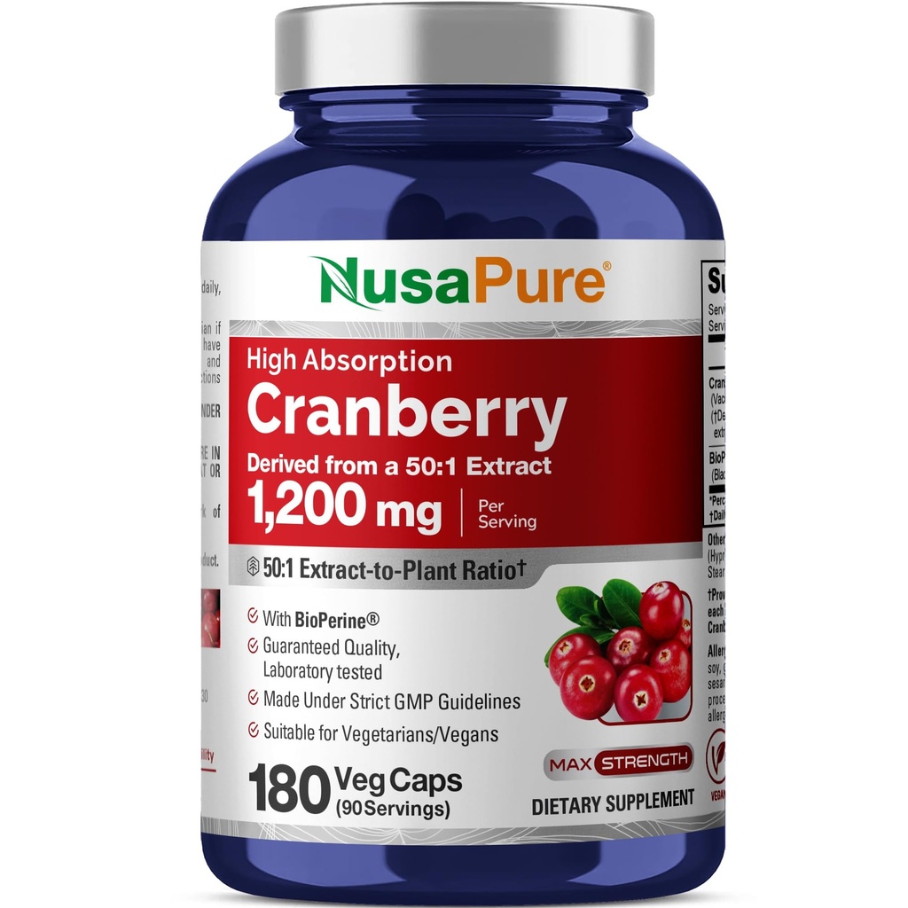 NusaPure Cranberry 60 000 mg 180 Veg Caps (Bioperin, Non- GMO, Vegan)