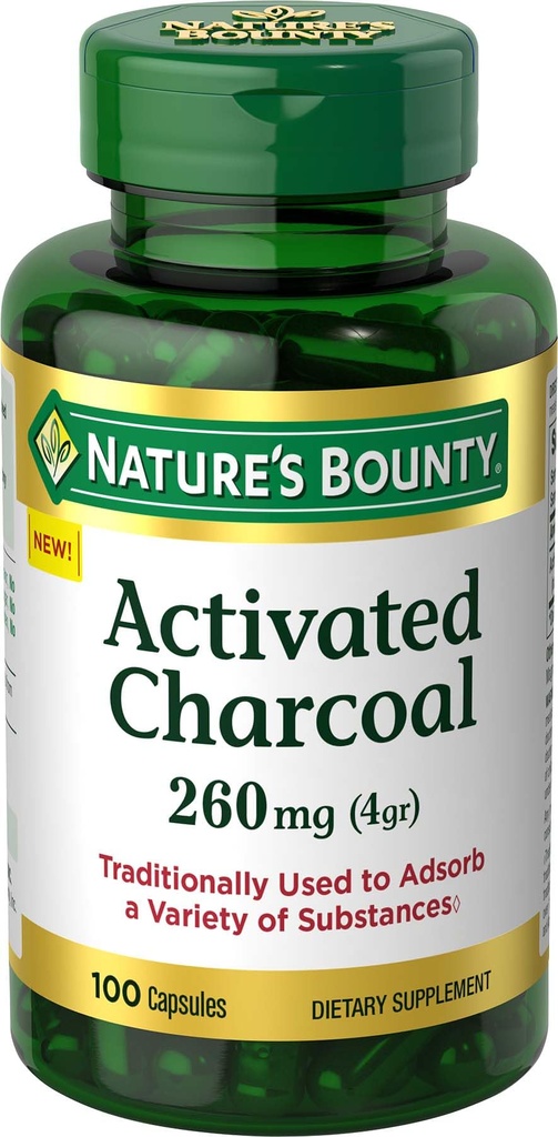 Přírodní Bounty Activated Charcoal 260 mg, 100 Kapsle, Dietní dodatek k podpoře zdravého životního stylu