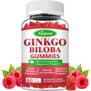 Ginkgo Biloba Gummies s Panax Ginseng a hořčík, Ginkgo Biloba doplňky pro soustředění, paměť, a Brain Zdraví pro dospělé a děti, Vegan Malina Ochucené gumy, 60 Počet