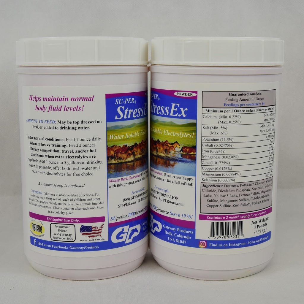 Su-PER Stress- Ex Horse Electrolyte Supplement - Udržujte normální hladiny tekutin v těle - Elektrolyty doplnění pro hydrataci - 4 libry, (2 balení)