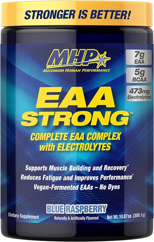 Maximální lidský výkon Mhp Eaa Strong, aminokyseliny doplňky, všech 9 esenciální aminokyseliny, Bcaas, Electrolytes, Blue Raspberry, 1.2 Pound