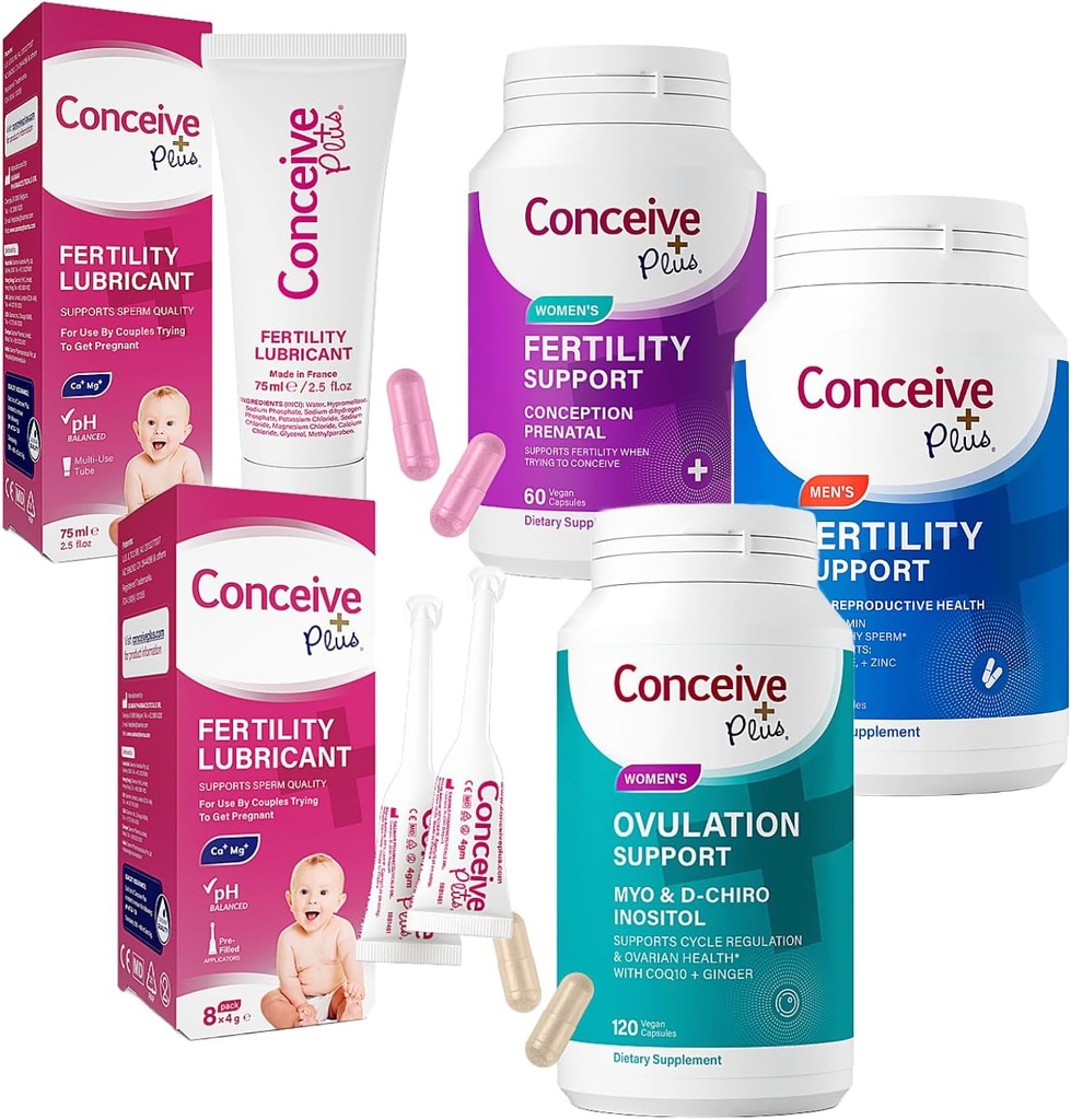 CONCEIVE PLUS Kompletní Fertility Bundle - snaží se pochopit páry Kit TTC plodnost doplňky a sperm Friendly Lubrikants