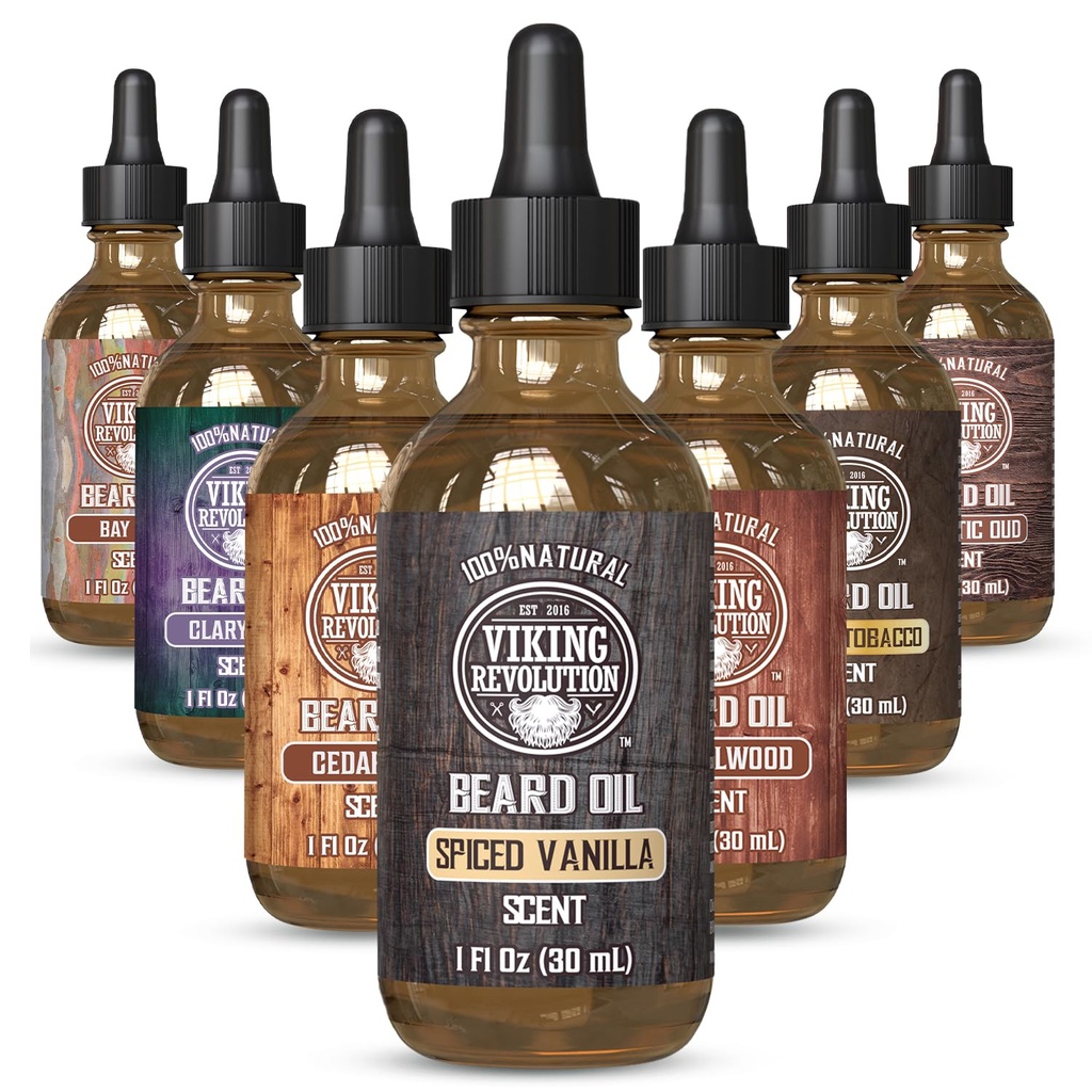 Viking Revolution Kořeněné Vanilla Beard Oil pro muže - Natural Mens Beard Oil with Argan and Jojoba Oil - Beard Softtener, Posilovače a Moisturizes