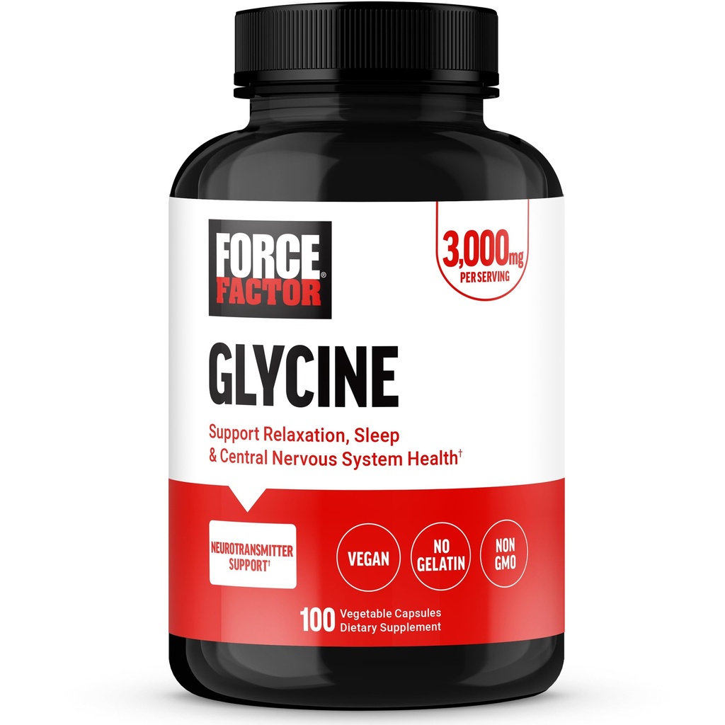 FORCE FACTOR Glycin podporovat relaxaci a klidný spánek, podpora kognitivní funkce, náladová bilance, a Nerve zdraví, 100 Zeleninové kapsle