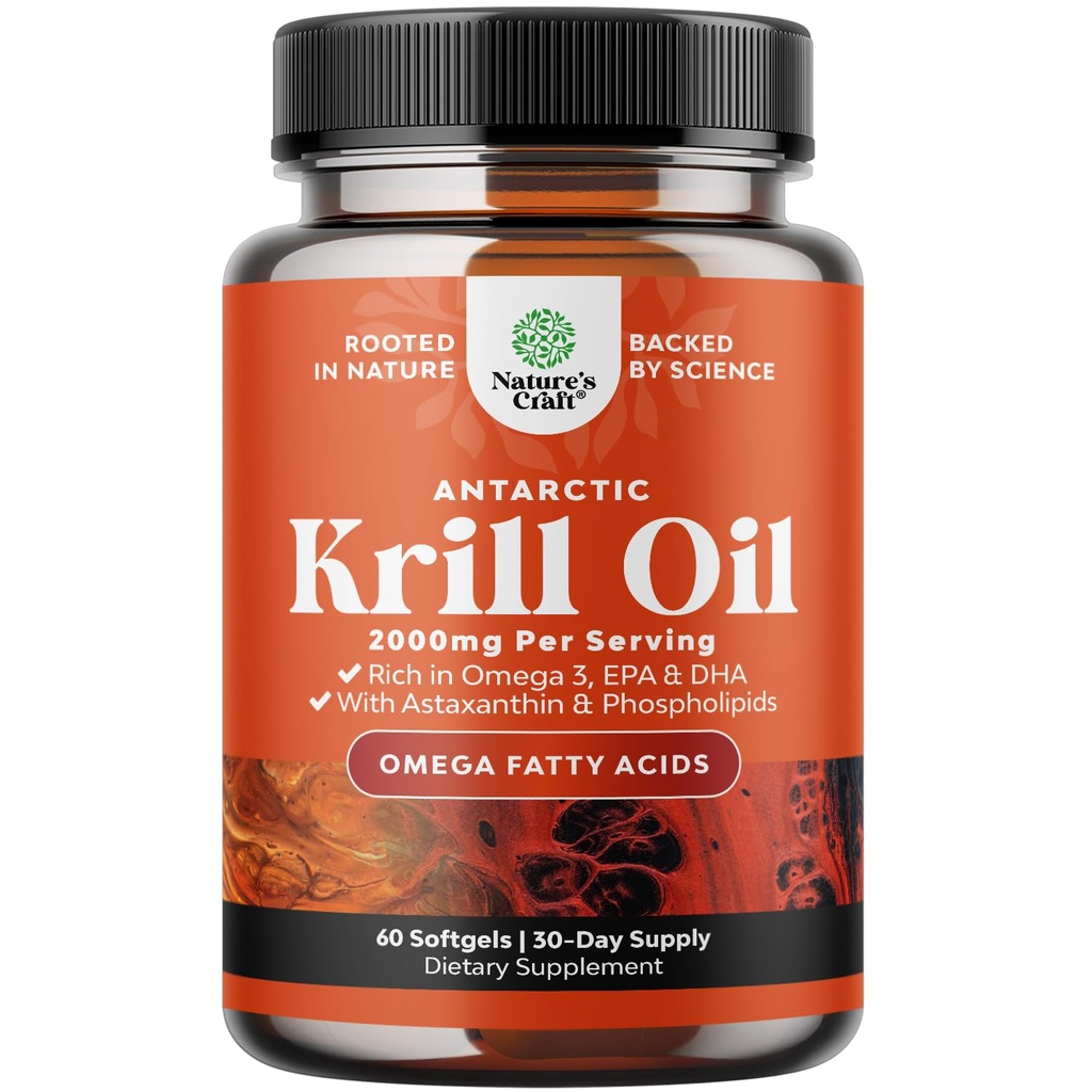 Antarktický krilový olej 2000mg Softgels Per Serving - Omega 3 Krill doplněk oleje s EPA DHA & Astaxanthin (60 Počet balení po 1)