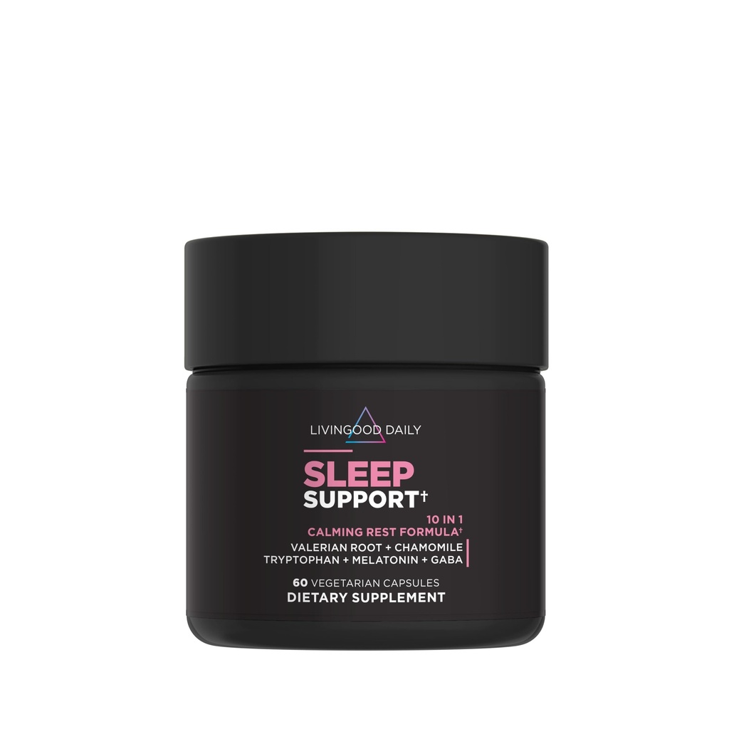 Livingood Daily Sleep Supplement, 10- in-1 Přírodní spánková pomoc s 5 MG melatonin, Valerian Root, Heřmánek, Tryptofan & GABA pro muže a ženy, Non Habit Forming, gluten zdarma, Vegan, 60 Kapsle