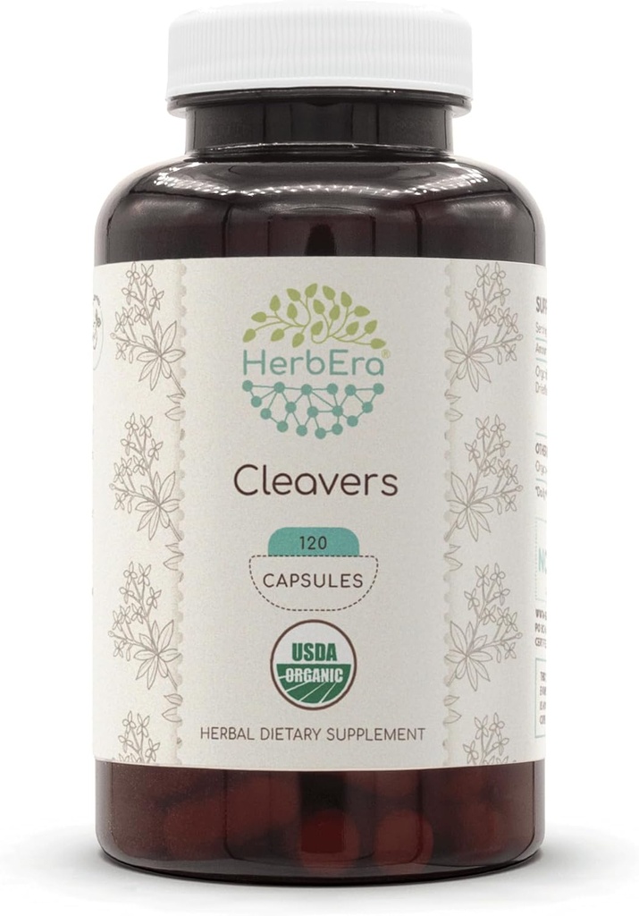 HerbEra Cleavers USDA Organic 120 Kapsle 124; Přírodní Bylinný dodatek 124; Certifikované Organic Vegetarian Kapsle a Organic Cleavers (Galium aparine) Sušená bylina (120 Kapsle)
