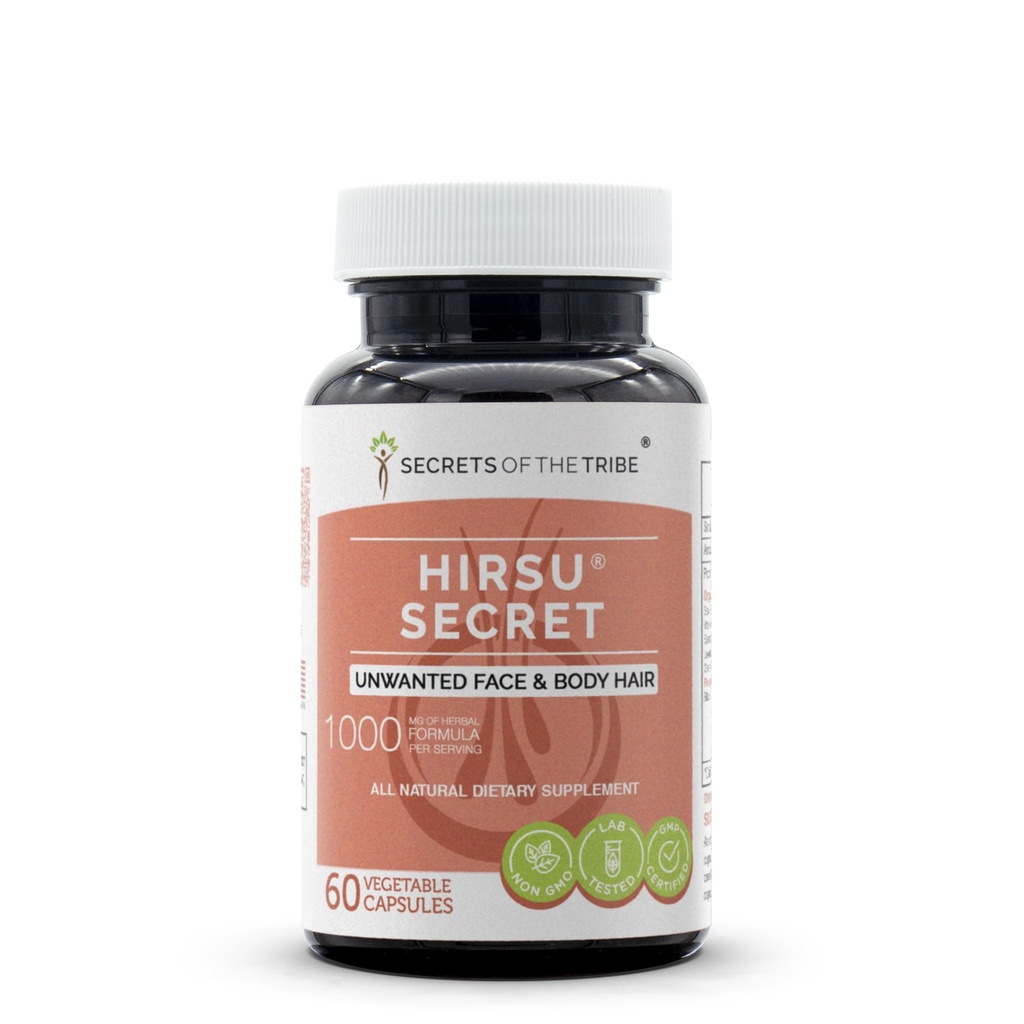 Hirsu Secret 60 Kapsle, 1000 mg, Saw Palmetto, Black Cohosh, Vitex, Spearmint, Levandule, Zelený čaj. Nechtěná tvář & tělo vlasy (60 Kapsle)