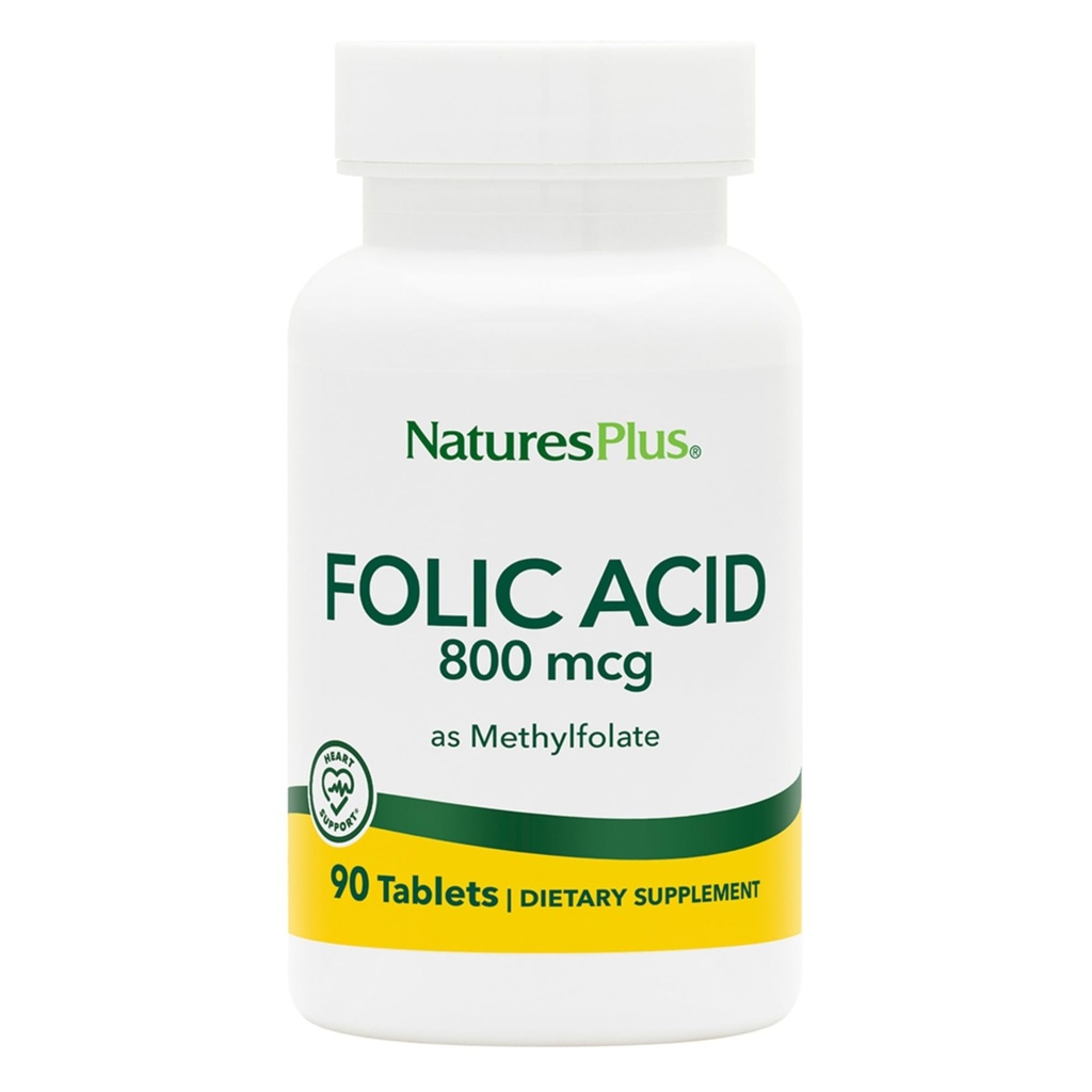 Natures Plus kyselina listová (methylfolát) - 800 mcg, 90 Veganských tablet - podporuje zdravý růst tkání - Vegetariánská, bezlepková - 90 Služeb