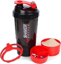 XTK Shaker Lahvička 16OZ Protein Shaker Lahvičky s Mix Ball Přenosný Sportovní láhev Leak Proof GYM Cup pro proteinové směsi s skladovací & Pill Organizátor, Ideální pro Pre Workout, BPA zdarma (červená)