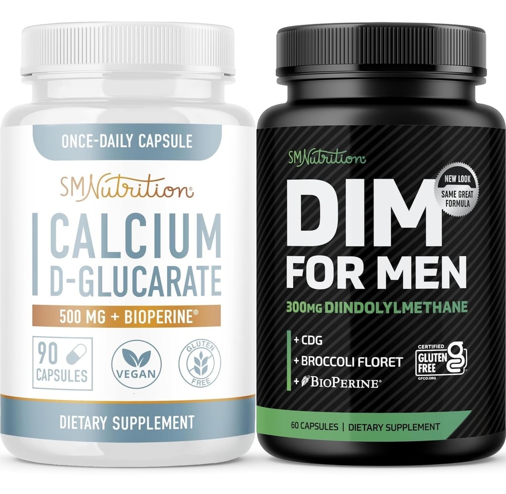 SMNutrition Men 's DIM dodatek s vápníkem D-glucarát 124; mužský Hormon Balancing Bundle s DIM komplexem pro muže (60 Služeb) a Vegan gluten zdarma Non- GMO CDG dodatek (90 Služeb)