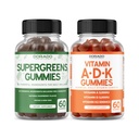 Supergreens Gummies (60 Gummies) Zelené doplňky s 8 ingredience Power Blend - Superfood for Imunity Support for Dospělí a ADK (60 hrabě) s D & K - 10 Vegan dodatek - Non GMO & USA Made
