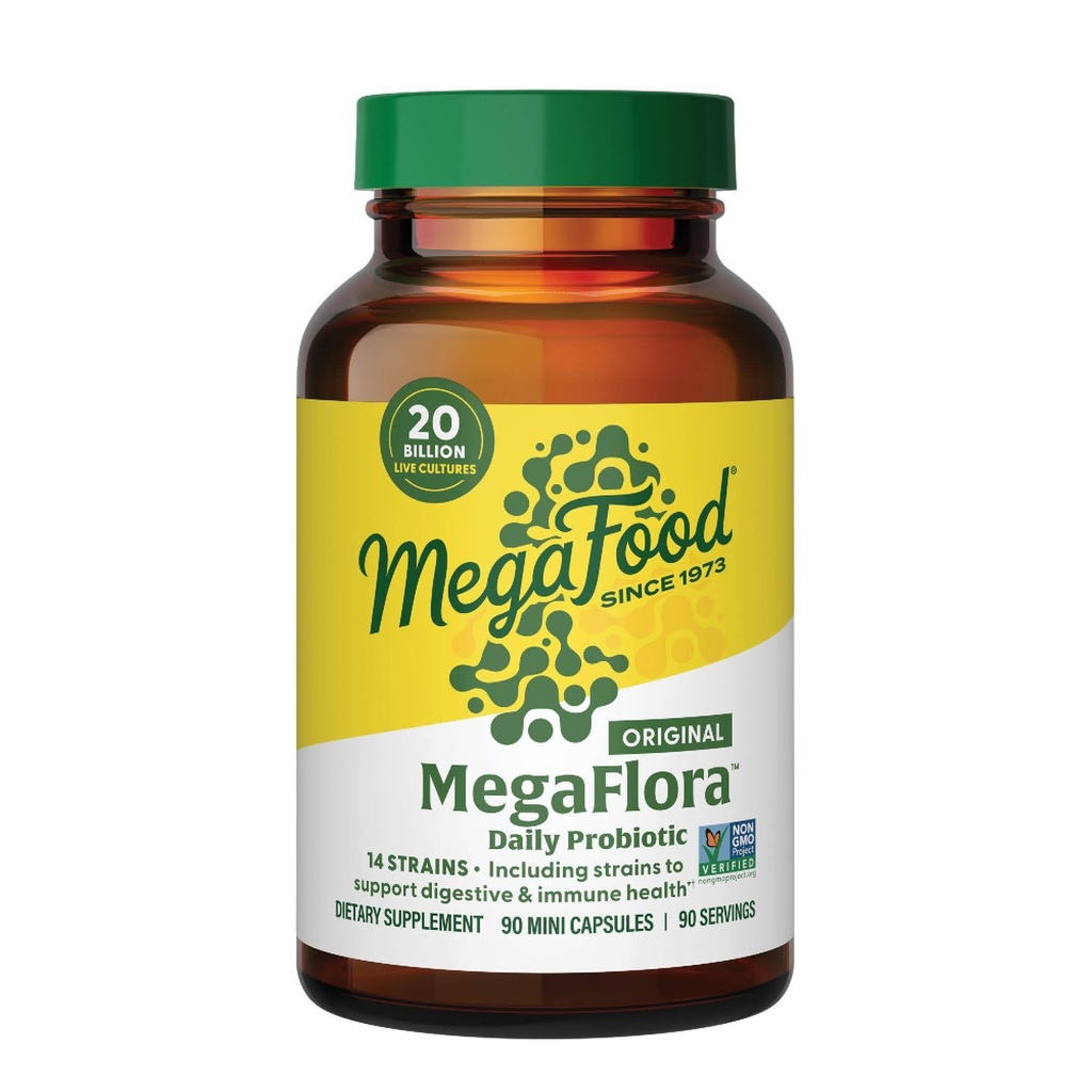 MegaFood MegaFlora Probiotic - Probiotika pro ženy Dědičné zdraví - Imunitní Supplement - 20 Billion CFU - 14 Strains - Non- GMO - Vegetariánské - 90 Mini Kapsle (90 Služení)
